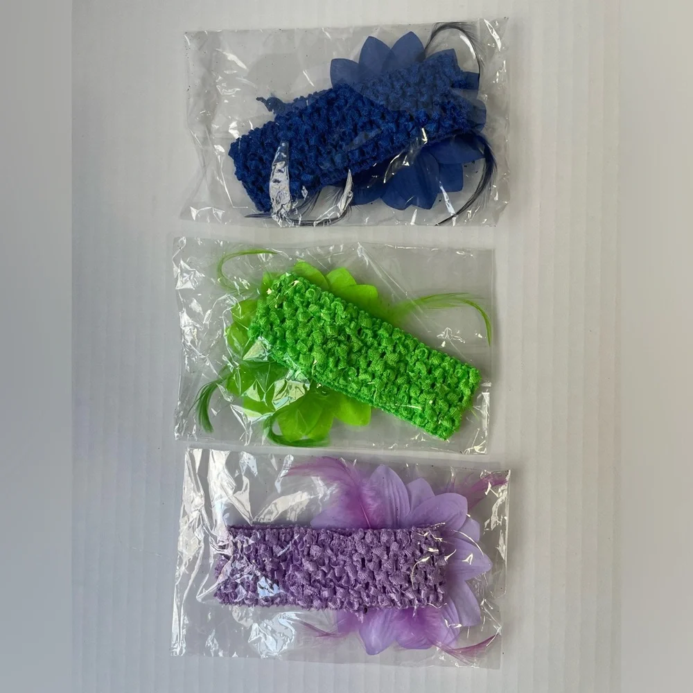 Set of 3 Stretchy Toddler Kids Headbands Floral Glitter Feather